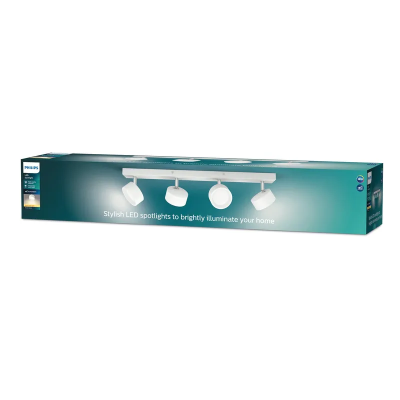 Bild 2 för Philips Bracia tak-/väggspotlight 4 x, Nedtryckbar spotlight, LED, 2700 K, 2200 LM, 220 - 240 V, Vit