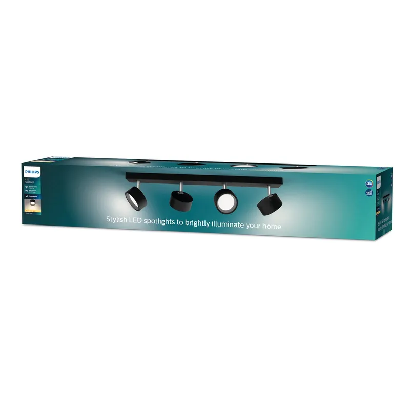 Bild 2 för Philips Bracia tak-/väggspotlight 4 x, Utanpåliggande spotlight, LED, 2700 K, 2200 LM, 220 - 240 V, Svart