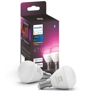 Produktfoto för Philips Hue - Philips Hue White&Color Amb. 5,1W Luster Klot 2 pak. E14 Philips Hue