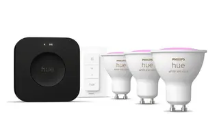 Produktfoto för Philips Hue Startpaket: 3 st GU10 ljuskällor + Dimmer Switch + Bridge Pro
