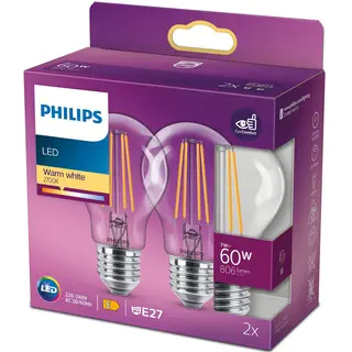 Produktfoto för Philips LED Filament - E27-lampor - 2-pack