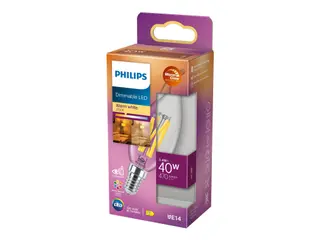 Produktfoto för Philips LED-glödlampa Classic Candle 3,4W/922-927 (40W) Clear WarmGlow Dimmable E14