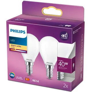 Produktfoto för Philips LED-glödlampa Classic Candle 4.3W/827 (40W) Frosted 2-pack E14
