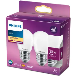 Produktfoto för Philips LED-glödlampa Classic Mini-ball 2.2W/827 (25W) Frosted 2-pack E27