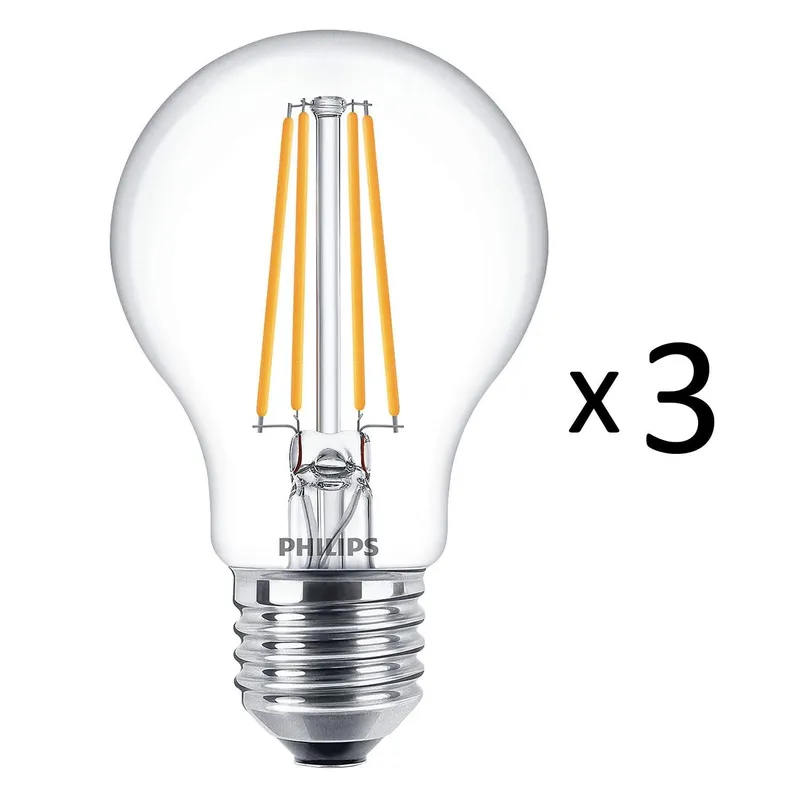 Bild 2 för Philips LED-glödlampa Classic Standard 7W/827 (60W) Clear 3-pack E27