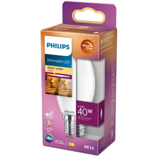Produktfoto för Philips - LED-glödlampa - form: B35 - glaserad finish - E14 - 3.4 W (motsvarande 40 W) - klass D - varmt vitt ljus - 2200-2700 K