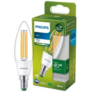 Produktfoto för Philips - LED-glödlampa - form: B35 - klar finish - E14 - 2.3 W (motsvarande 40 W) - klass A - vitt ljus - 3000 K