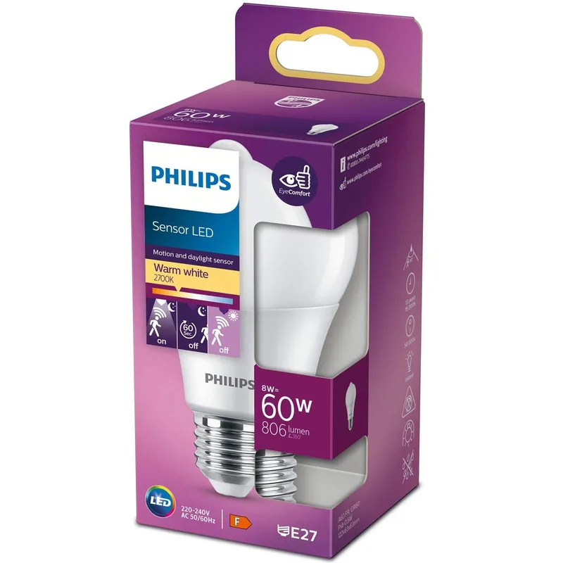 Bild 1 för Philips - LED-glödlampa - glaserad finish - E27 - 8 W (motsvarande 60 W) - klass F - varmt vitt ljus - 2700 K