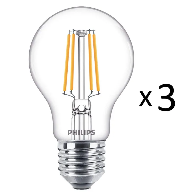 Bild 2 för Philips - LED-glödlampa med filament - form: A60 - klar finish - E27 - 4.3 W (motsvarande 40 W) - klass F - varmt vitt ljus - 2700 K (paket om 3)