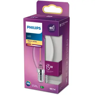 Produktfoto för Philips - LED-glödlampa med filament - form: B35 - klar finish - E14 - 1.4 W (motsvarande 15 W) - klass F - varmt vitt ljus - 2700 K