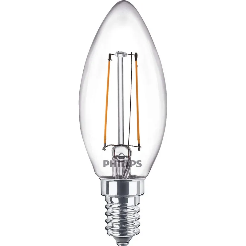 Bild 2 för Philips - LED-glödlampa med filament - form: B35 - klar finish - E14 - 2 W (motsvarande 25 W) - klass E - varmt vitt ljus - 2700 K - transparent (paket om 2)