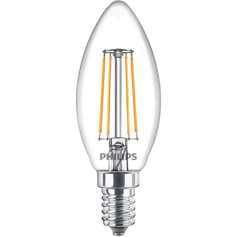 Bild 2 för Philips - LED-glödlampa med filament - form: B35 - klar finish - E14 - 4.3 W (motsvarande 40 W) - klass F - varmt vitt ljus - 2700 K (paket om 3)