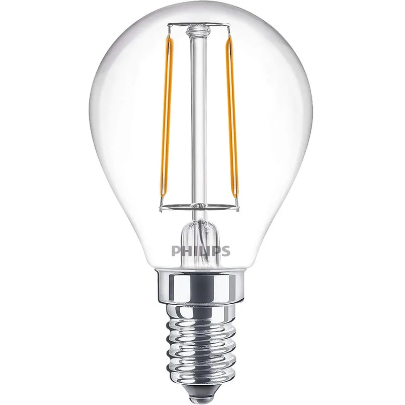 Bild 2 för Philips - LED-glödlampa med filament - form: P45 - klar finish - E14 - 2 W (motsvarande 25 W) - klass E - varmt vitt ljus - 2700 K (paket om 2)