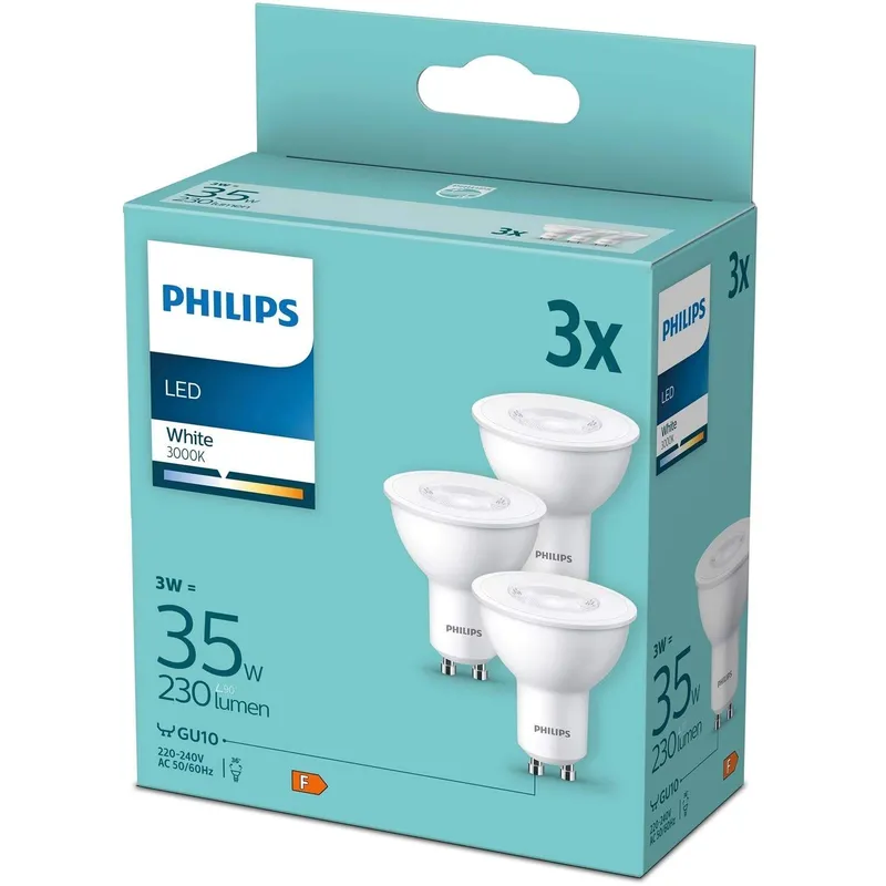 Bild 1 för Philips LED-glödlampa Spot PAR16 3W/830 (35W) 90° 3-pack GU10