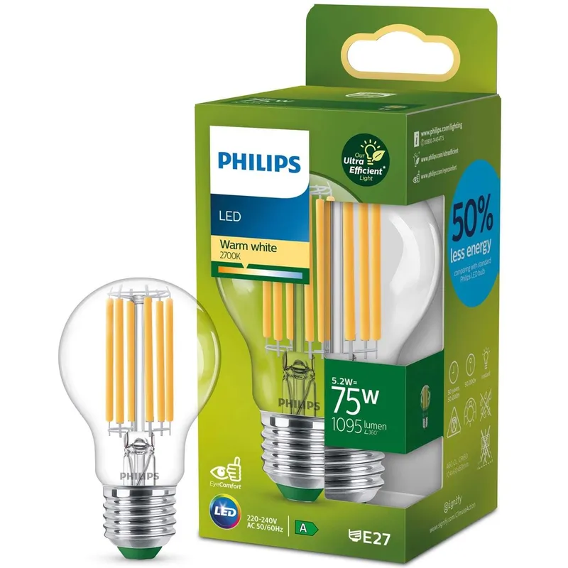 Bild 1 för Philips LED-glödlampa Standard 5,2W/827 (75W) Clear E27