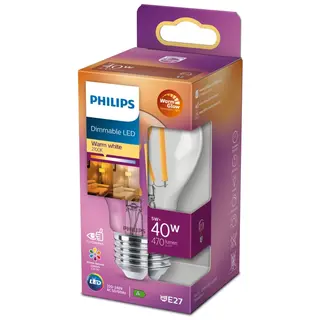 Produktfoto för Philips LED-glödlampa Standard 5W/922-927 (40W) Clear WarmGlow Dimmable E27