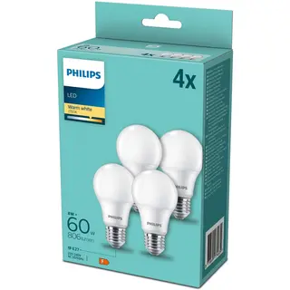 Produktfoto för Philips LED-glödlampa Standard 8W/827 (60W) Frosted 4-pack E27