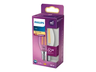 Produktfoto för Philips LED - LED-glödlampa - form: ljus - E14 - 6.5 W (motsvarande 60 W) - klass E - varmt vitt ljus - 2700 K - klar