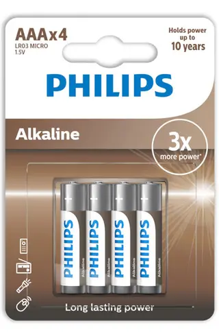 Produktfoto för Philips LR03A4B/10, Engångsbatteri, AAA, Alkalisk, 1,5 V, 4 styck, 5 År