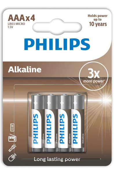 Bild 1 för Philips LR03A4B/10, Engångsbatteri, AAA, Alkalisk, 1,5 V, 4 styck, 5 År