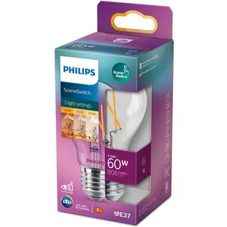 Produktfoto för Philips - Päronlampa LED 2-5-8W Sceneswitch (80/320/806lm) Filament E27