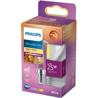 Produktfoto för Philips - Päronlampa LED 3W Glas Klot (250lm) Dimbar E14