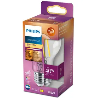 Produktfoto för Philips - Päronlampa LED 5,5W Glas (470lm) Dimbar E27