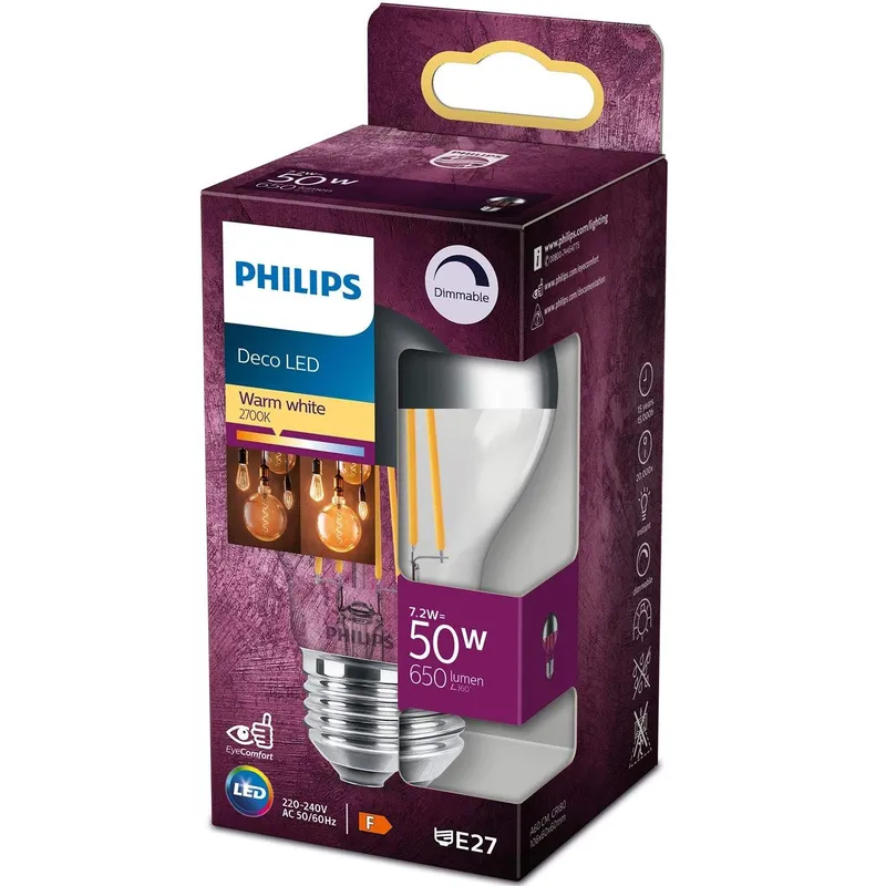Bild 2 för Philips - Päronlampa LED 7,2W Filament Toppreflektor (650lm) E27