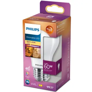 Produktfoto för Philips - Päronlampa LED 7W Plast Warmglow (806lm) Dimbar E27