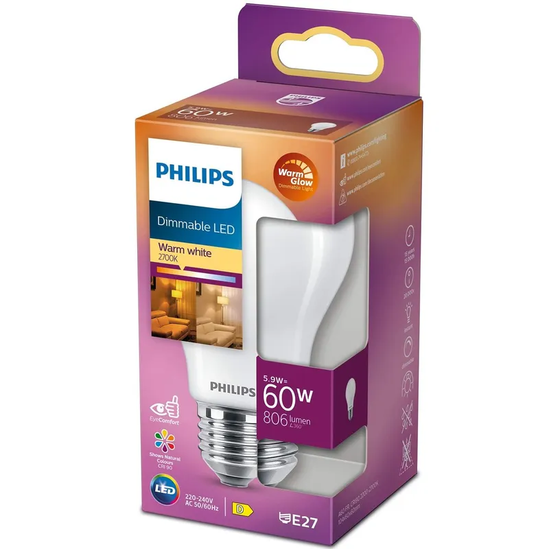 Bild 1 för Philips - Päronlampa LED 7W Plast Warmglow (806lm) Dimbar E27