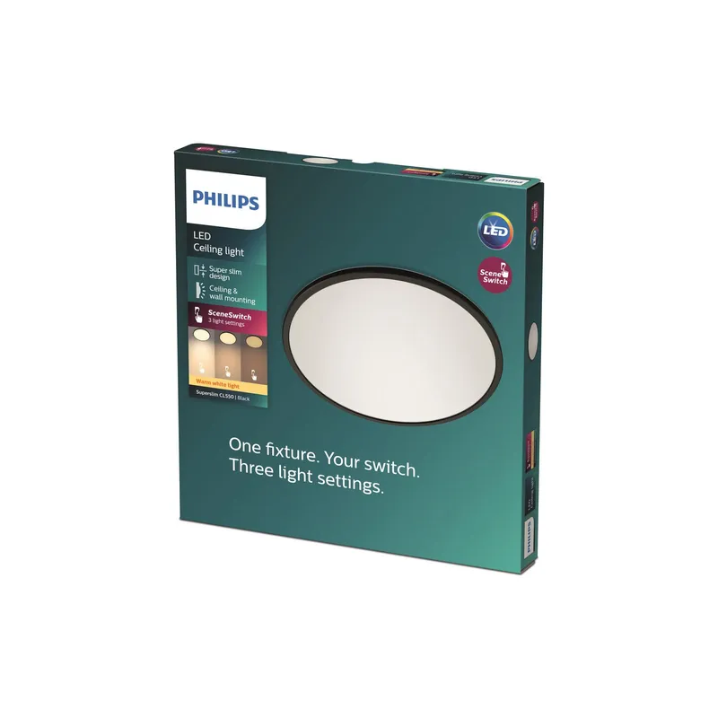Bild 2 för Philips Superslim CL550 - Vägg-/taklampa - LED - 22 W - 2700 K - rund - svart