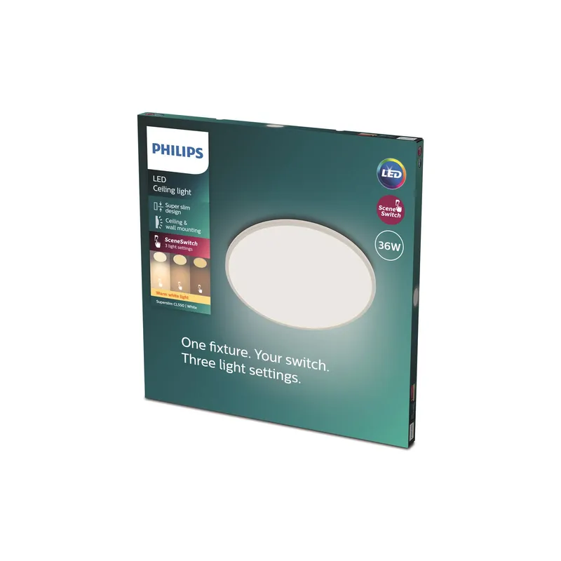 Bild 2 för Philips Superslim CL550 - Vägg-/taklampa - LED - 36 W - varmt vitt ljus - 2700 K - vit