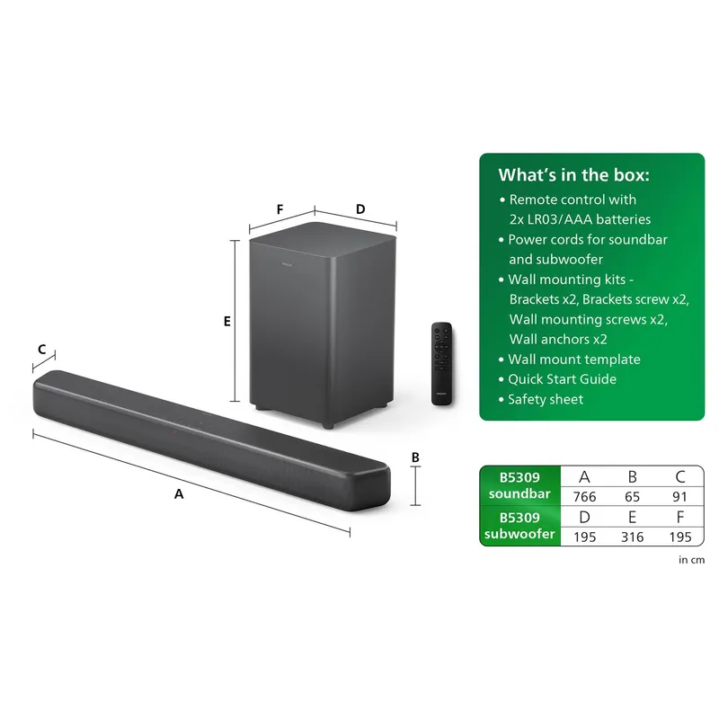 Bild 2 för Philips TAB5309 2.1 Soundbar ljudsystem