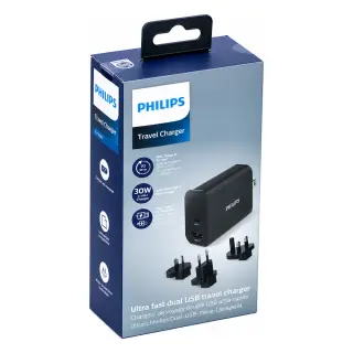 Produktfoto för Philips USB-rejselader fast-charge 30W USB-A+C