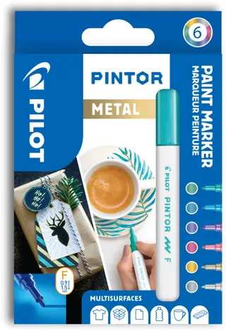 Produktfoto för Pilot Märkpenna Pintor Fine spets, 1,0 mm, 6 Färger Metal Mix
