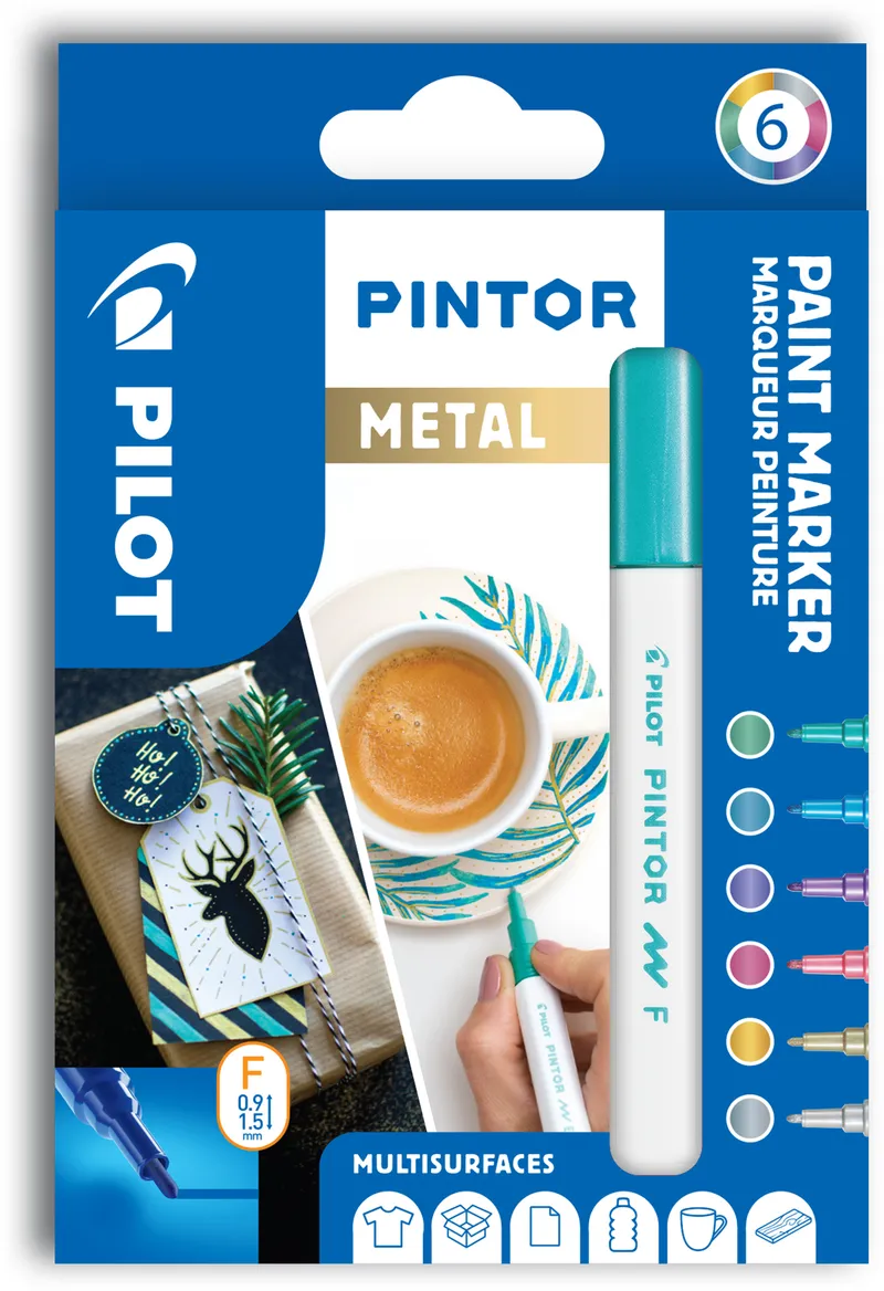Alternativ bild 0 för Pilot Märkpenna Pintor Fine spets, 1,0 mm, 6 Färger Metal Mix