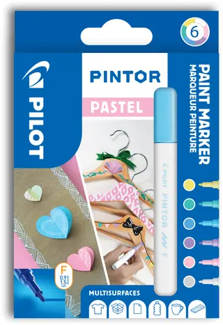 Produktfoto för Pilot Märkpenna Pintor Fine spets, 1,0 mm, 6 Färger Pastell Mix
