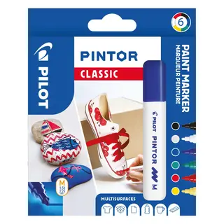 Produktfoto för Pilot Pintor Classic, 6 styck, Svart, Blå, Grön, Röd, Vit, Gul, Rundad spets, Blandade färger, Rund, 4,5 mm