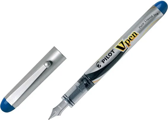 Alternativ bild 0 för Pilot Reservoarpenna, V-Pen mediumspets 0,4mm grå pennkropp, blått bläck