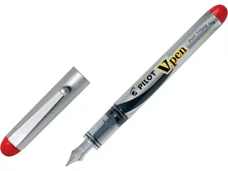 Produktfoto för Pilot Reservoarpenna, V-Pen, reservoarpenna, mediumspets, 0,4 mm spets, grå pennkropp, rött bläck