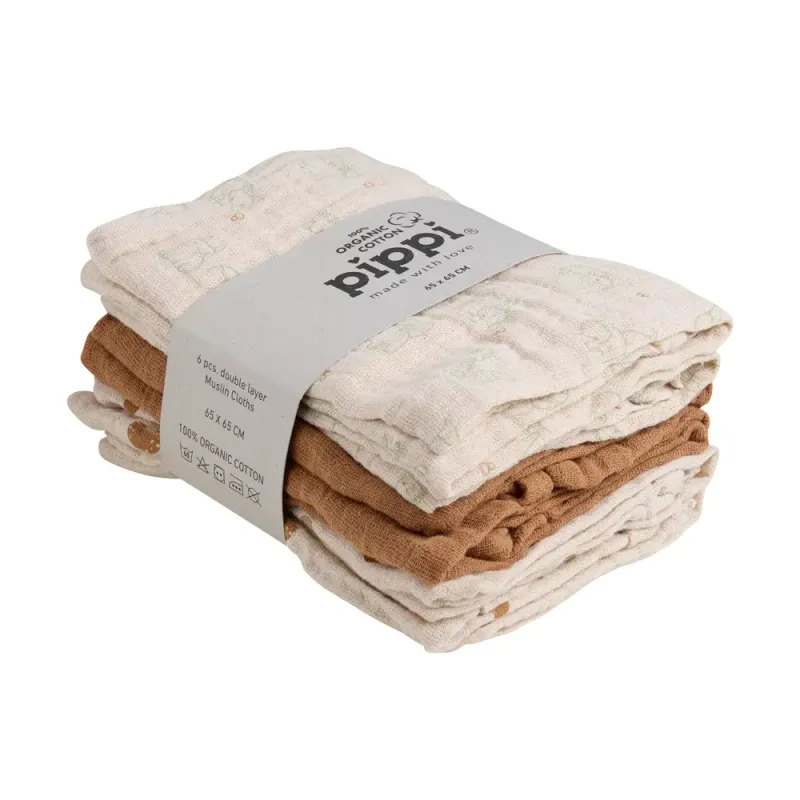 Alternativ bild 0 för Pippi Muslinfilt 6-pack (Almond)