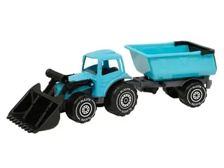 Produktfoto för Plasto Traktor med frontlastare och släp 56 cm (Turkos)