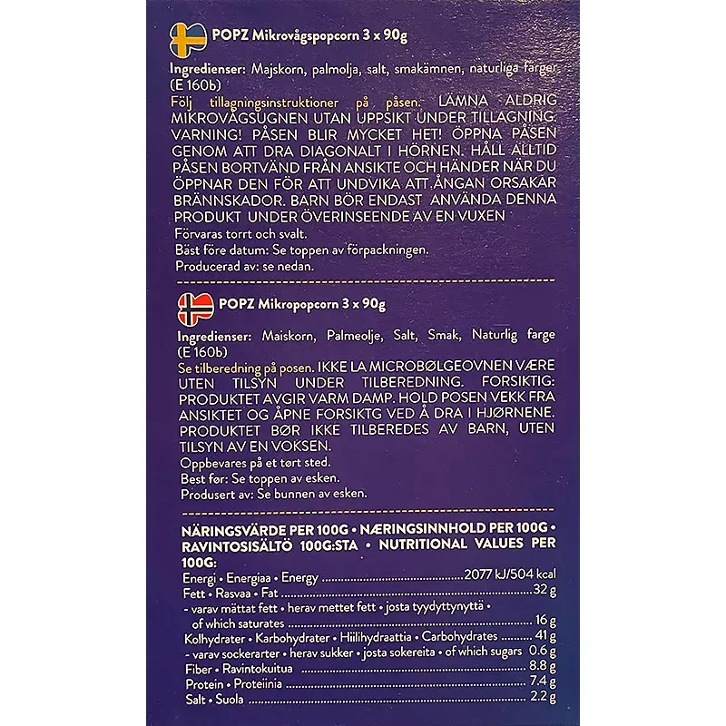 Bild 2 för Popz Micropopcorn Movie Butter 3x90g