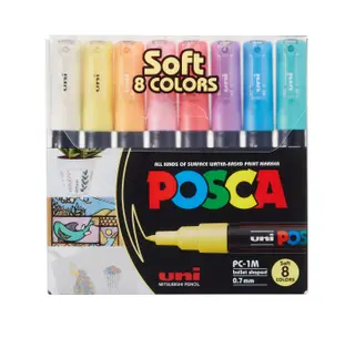 Produktfoto för POSCA märkset mjuka färger, PC-1M 8 st.