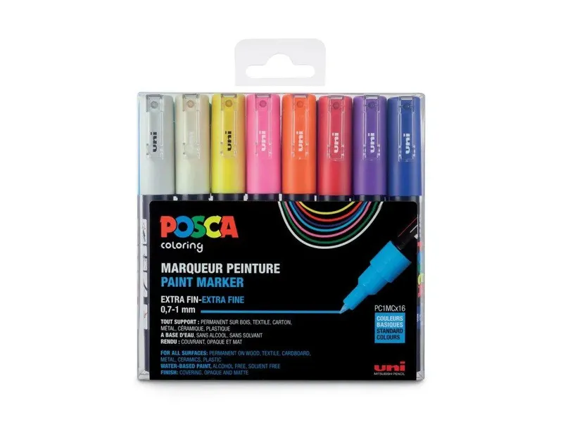 Alternativ bild 0 för POSCA PC-1M, Multifärg, Multifärg, 16 färger, Extra Fin, 0,7 mm, 1 mm