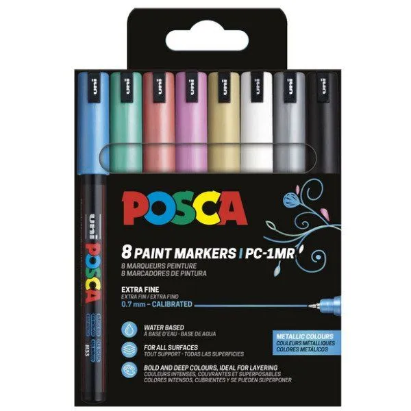 Alternativ bild 0 för POSCA PC-1MR 8st metallfärger (inkl. svart+vit)