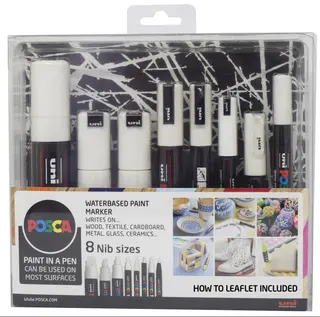 Produktfoto för POSCA WHITE SÆT - 8 NIP STORLEKAR