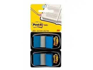 Produktfoto för Post-it® Indexflikar medium 25,4 x 43,2 mm blå 2 x 50 dubbelpack med hållare 680-G2EU