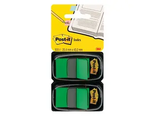 Produktfoto för Post-it® Indexflikar, medium, 25,4 x 43,2 mm gröna 2 x 50 dubbelpack med hållare 680-G2EU