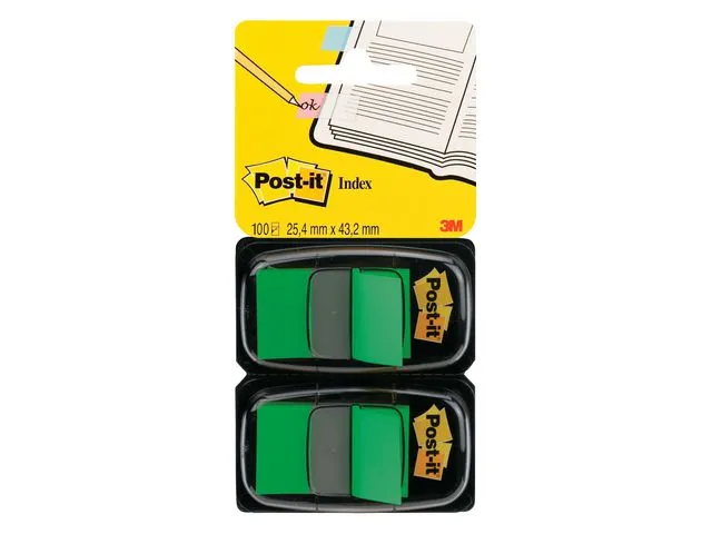 Alternativ bild 0 för Post-it® Indexflikar, medium, 25,4 x 43,2 mm gröna 2 x 50 dubbelpack med hållare 680-G2EU